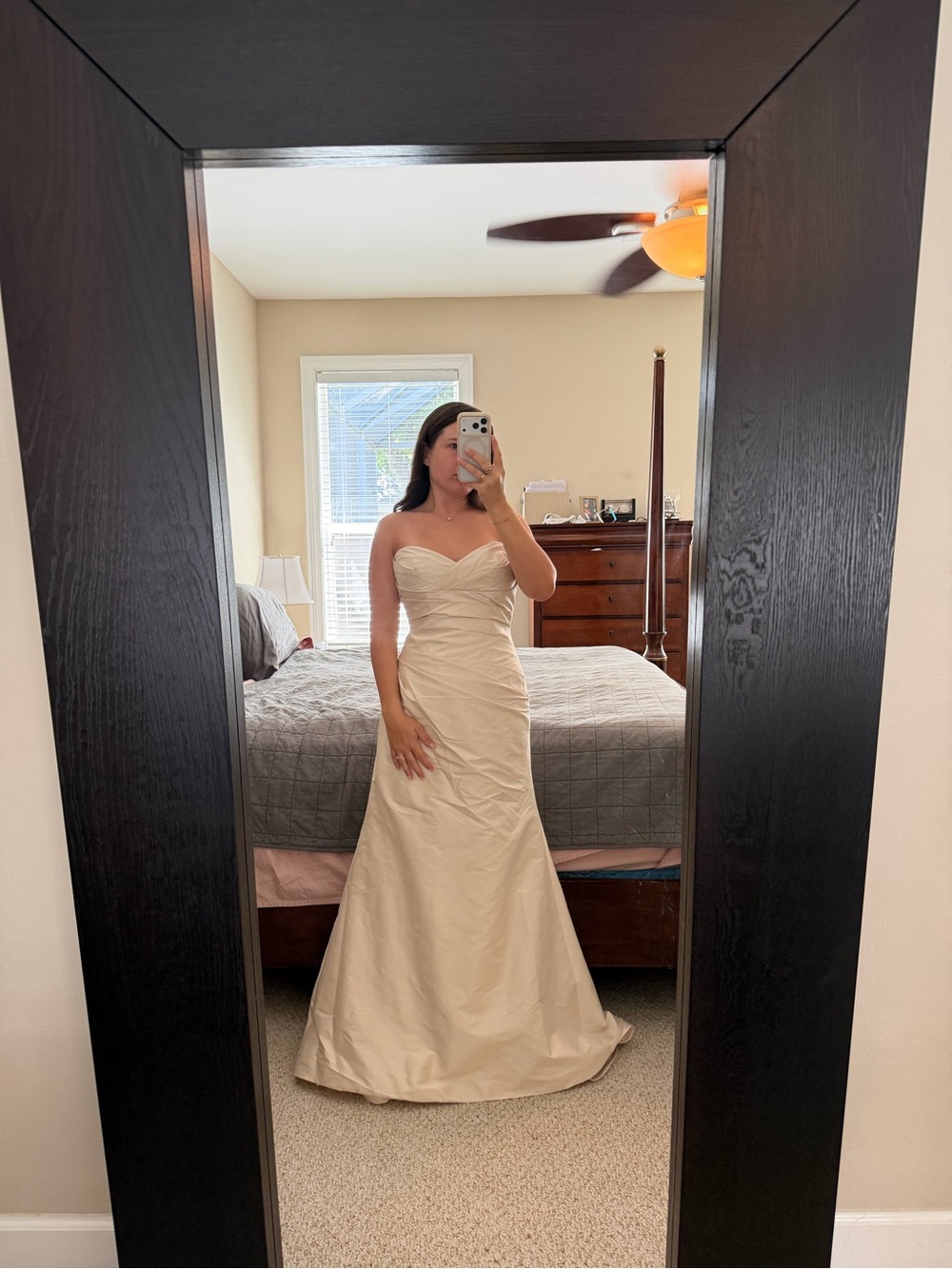 Paloma Blanca Cream Satin Bridal Gown with Sweetheart Bodice